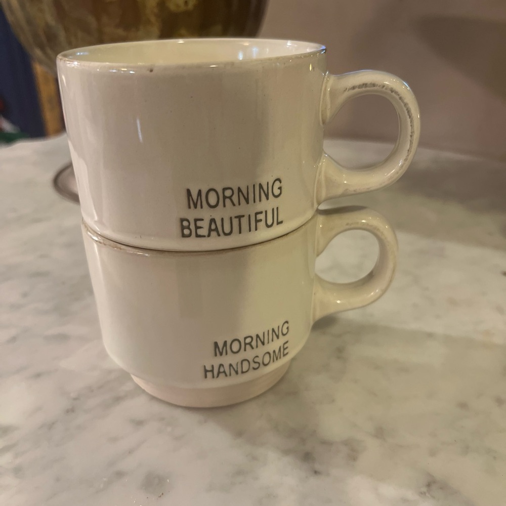 EUC CroftonMorning Handsome Morning Beautiful Farmhouse Stackable Mugs